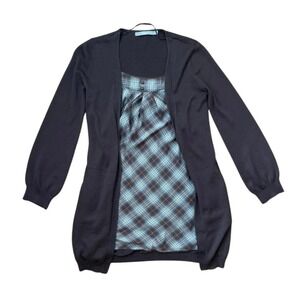 Coquette baby blue and brown plaid babydoll dress